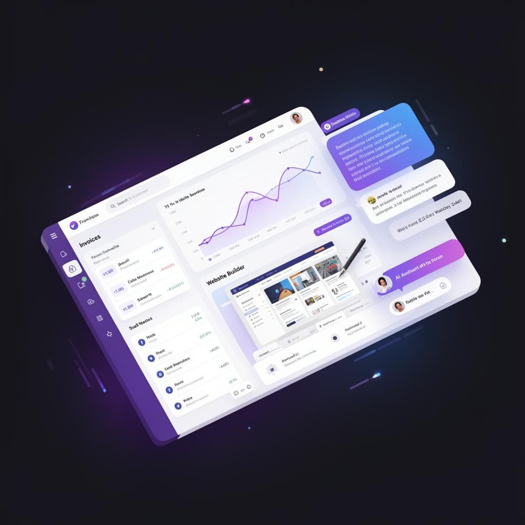 Servix OS AI-powered business dashboard showing analytics, invoices, and website builder